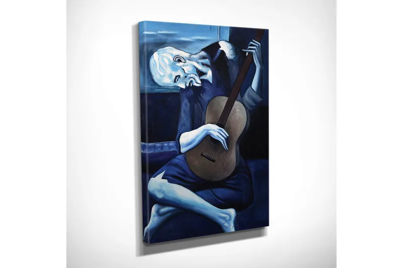 Pieni canvas-taulu 30x40 cm - Melankolinen mies soittaa kitaraa - Tummansininen / Vaaleansininen / Beige - Sisustustuotteet - Taulu & taide - Canvas-taulu