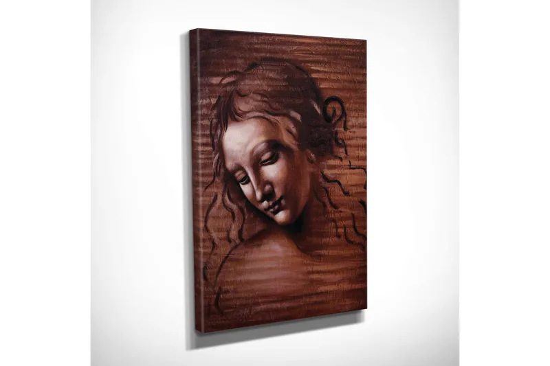 Pieni canvas-taulu 30x40 cm - Muotokuva naisesta, jolla on alaspäin katsova ilme - Tummanruskea / Vaaleanruskea / Beige - Sisustustuotteet - Taulu & taide - Canvas-taulu