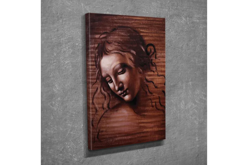 Pieni canvas-taulu 30x40 cm - Muotokuva naisesta, jolla on alaspäin katsova ilme, Tummanruskea / Vaaleanruskea / Beige