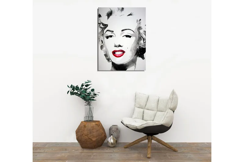 Pieni canvas-taulu 30x40 cm - Muotokuva naisesta ikonisella meikillä ja hymyllä - Musta / Valkoinen / Punainen - Sisustustuotteet - Taulu & taide - Canvas-taulu