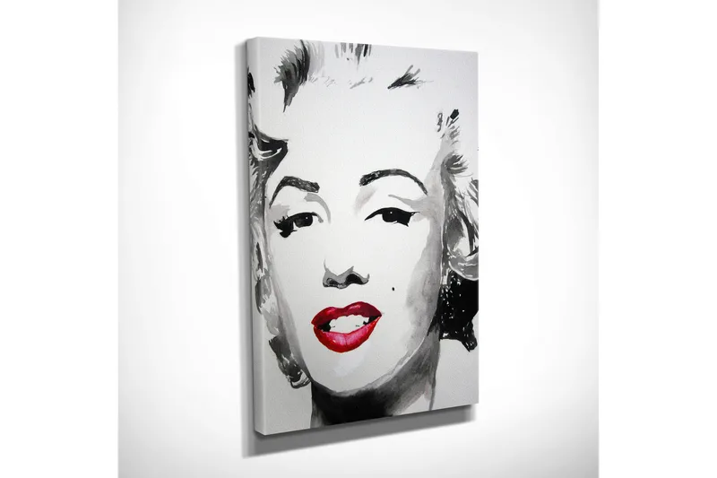 Pieni canvas-taulu 30x40 cm - Muotokuva naisesta ikonisella meikillä ja hymyllä - Musta / Valkoinen / Punainen - Sisustustuotteet - Taulu & taide - Canvas-taulu