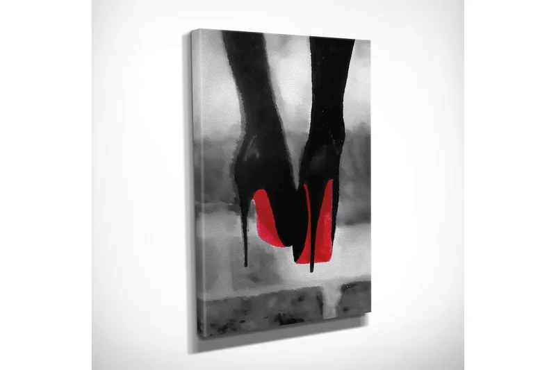 Pieni canvas-taulu 30x40 cm - Musta korkokenkä punaisella pohjalla - Musta / Punainen - Sisustustuotteet - Taulu & taide - Canvas-taulu