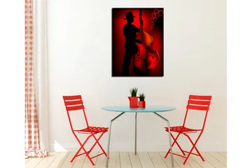 Pieni canvas-taulu 30x40 cm - Muusikon siluetti soittamassa kontrabassoa sydämenmuotoisilla yksityiskohdilla - Punainen / Musta - Sisustustuotteet - Taulu & taide - Canvas-taulu