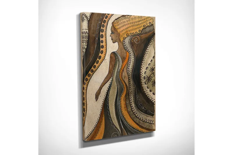 Pieni canvas-taulu 30x40 cm - Naisen siluetti soljuvine linjoineen ja kuvioineen - Ruskea / Beige / Oranssi - Sisustustuotteet - Taulu & taide - Canvas-taulu