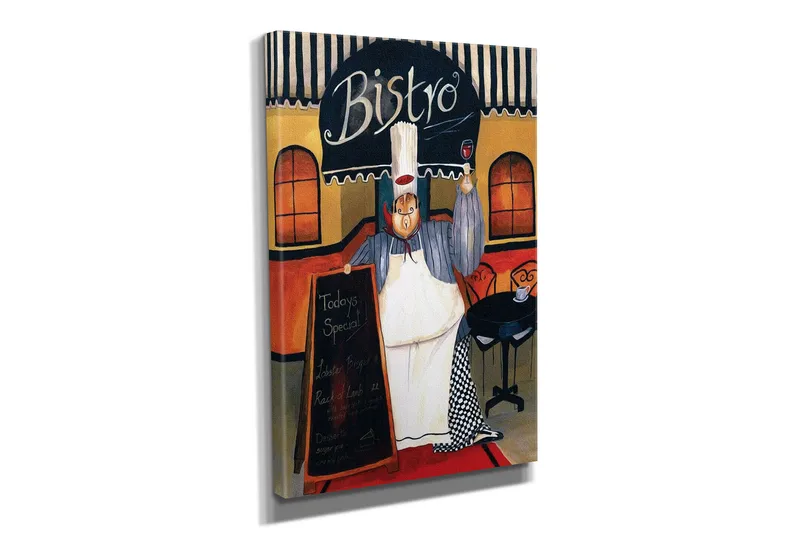 Pieni canvas-taulu 30x40 cm - Onnellinen kokki bistrossa ruokalista kädessään - Punainen / Beige / Musta - Sisustustuotteet - Taulu & taide - Canvas-taulu