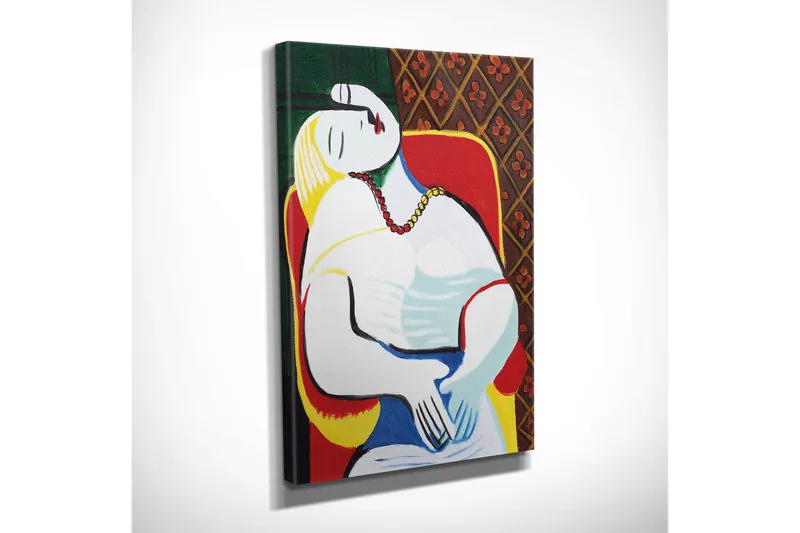 Pieni canvas-taulu 30x40 cm - Rentoutunut nainen värikkäässä ympäristössä - Punainen / Keltainen / Vihreä - Sisustustuotteet - Taulu & taide - Canvas-taulu