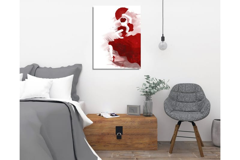 Pieni canvas-taulu 30x40 cm - Tanssiva nainen punaisessa mekossa ja viuhkassa - Punainen / Vaaleanpunainen - Sisustustuotteet - Taulu & taide - Canvas-taulu