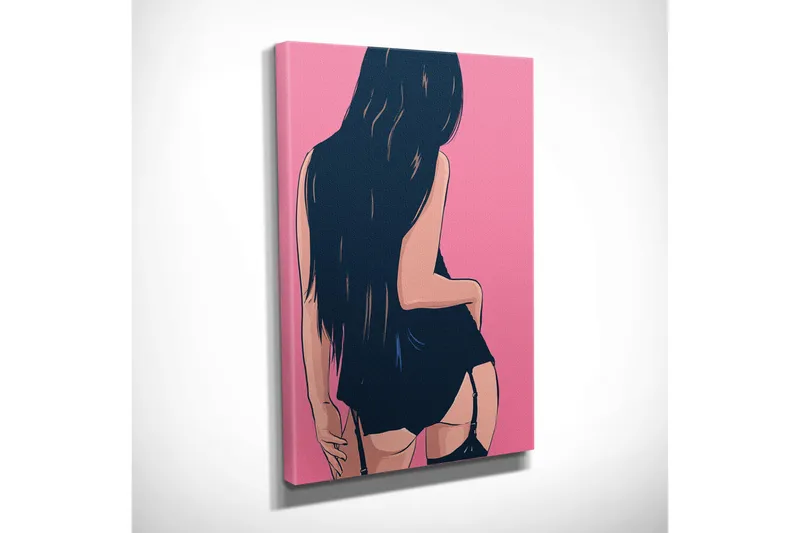Pieni canvas-taulu 30x40 cm - Tyylitelty pitkätukkainen nainen vihjailevassa asennossa - Tummansininen / Vaaleanpunainen - Sisustustuotteet - Taulu & taide - Canvas-taulu