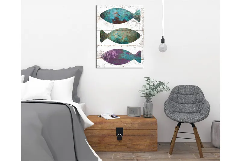 Pieni canvas-taulu 30x40 cm - Värikäs kala abstraktissa tyylissä - Turkoosi / Violetti / Ruskea - Sisustustuotteet - Taulu & taide - Canvas-taulu