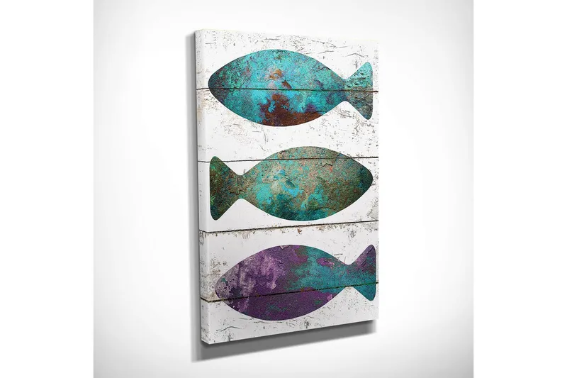 Pieni canvas-taulu 30x40 cm - Värikäs kala abstraktissa tyylissä - Turkoosi / Violetti / Ruskea - Sisustustuotteet - Taulu & taide - Canvas-taulu