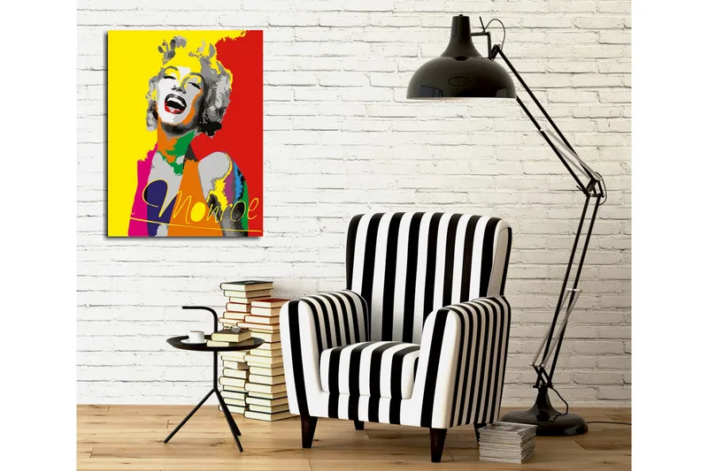 Pieni canvas-taulu 30x40 cm - Värikäs muotokuva hymyilevästä naisesta - Keltainen / Punainen / Harmaa - Sisustustuotteet - Taulu & taide - Canvas-taulu