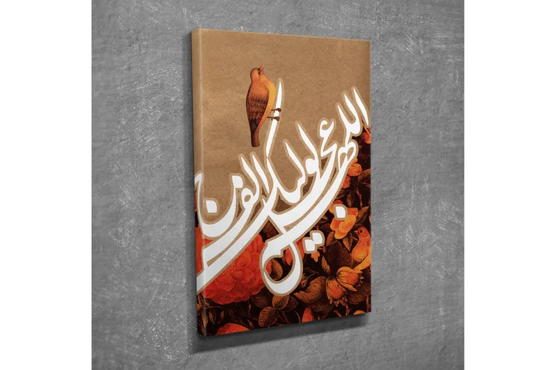 Pieni canvas-taulu 30x40 cm - Värikäs sommitelma linnulla ja kukilla, Punainen / Ruskea / Valkoinen