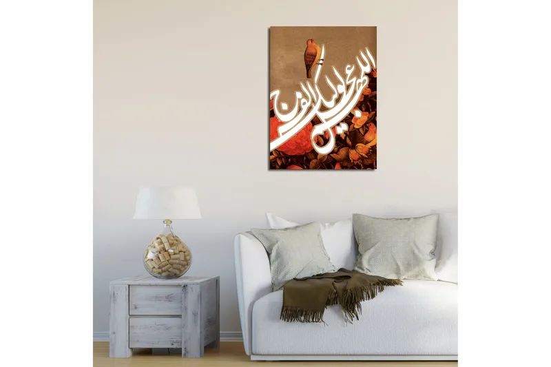 Pieni canvas-taulu 30x40 cm - Värikäs sommitelma linnulla ja kukilla - Punainen / Ruskea / Valkoinen - Sisustustuotteet - Taulu & taide - Canvas-taulu