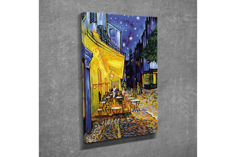 Pieni canvas-taulu 30x40 cm - Vilkasta ulkoilmaruokailua tähtikirkkaissa öissä, Keltainen / Sininen / Tummanvihreä