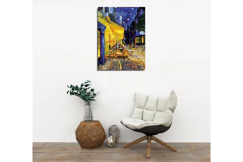 Pieni canvas-taulu 30x40 cm - Vilkasta ulkoilmaruokailua tähtikirkkaissa öissä - Keltainen / Sininen / Tummanvihreä - Sisustustuotteet - Taulu & taide - Canvas-taulu