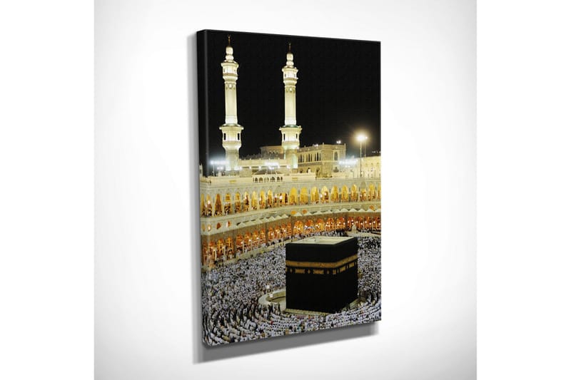 Pieni canvas-taulu 30x40 cm - Pyhä Kaaba Mekassa pyhiinvaeltajien ympäröimänä - Musta / Valkoinen / Kulta - Sisustustuotteet - Taulu & taide - Canvas-taulu