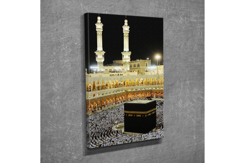 Pieni canvas-taulu 30x40 cm - Pyhä Kaaba Mekassa pyhiinvaeltajien ympäröimänä - Musta / Valkoinen / Kulta - Sisustustuotteet - Taulu & taide - Canvas-taulu