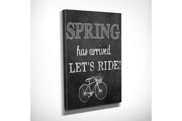 Pieni canvas-taulu 30x40 cm - Polkupyörä kukkakorilla ja tekstillä Spring has arroved, Let's ride! - Valkoinen / Musta / Vihreä - Sisustustuotteet - Taulu & taide - Canvas-taulu