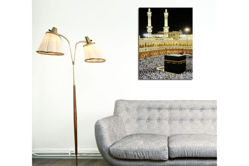 Pieni canvas-taulu 30x40 cm - Pyhä Kaaba Mekassa pyhiinvaeltajien ympäröimänä - Musta / Valkoinen / Kulta - Sisustustuotteet - Taulu & taide - Canvas-taulu