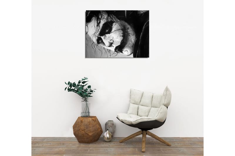 Pieni canvas-taulu 40x30 cm - Intensiivinen muotokuva pelottavasta hahmosta dramaattisine ilmeineen - Musta / Valkoinen / Harmaa - Sisustustuotteet - Taulu & taide - Canvas-taulu