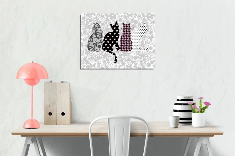 Pieni canvas-taulu 40x30 cm - Kissat eri kuvioissa ja väreissä - Musta / Vaaleanpunainen / Harmaa - Sisustustuotteet - Taulu & taide - Canvas-taulu