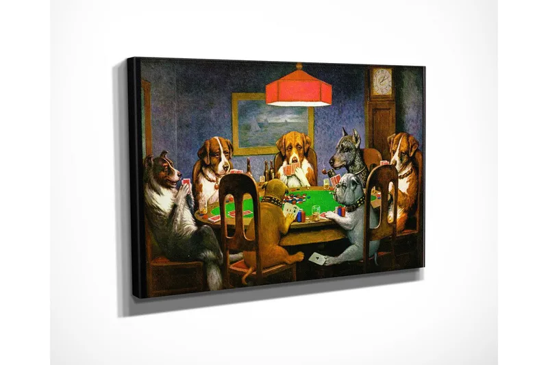 Pieni canvas-taulu 40x30 cm - Koiria pokeripöydässä - Vihreä / Ruskea / Beige - Sisustustuotteet - Taulu & taide - Canvas-taulu