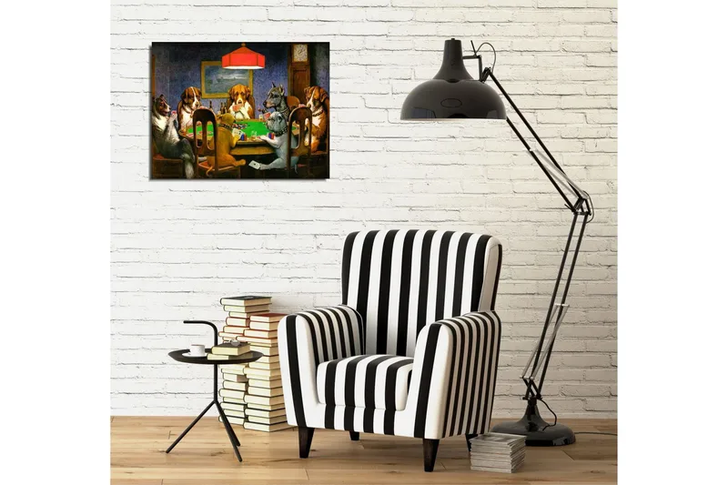 Pieni canvas-taulu 40x30 cm - Koiria pokeripöydässä - Vihreä / Ruskea / Beige - Sisustustuotteet - Taulu & taide - Canvas-taulu