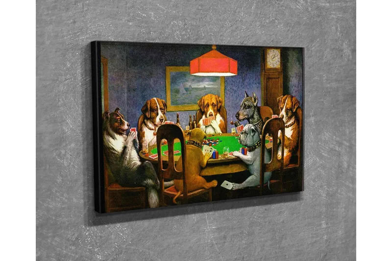 Pieni canvas-taulu 40x30 cm - Koiria pokeripöydässä, Vihreä / Ruskea / Beige