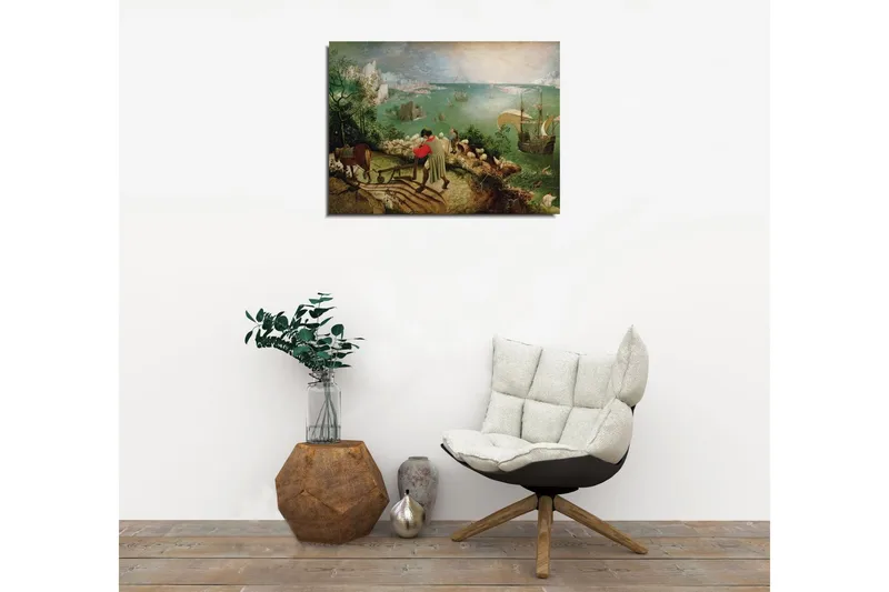 Pieni canvas-taulu 40x30 cm - Maisema maanviljelijöillä ja purjelaivoilla rannikolla - Vihreä / Sininen / Ruskea - Sisustustuotteet - Taulu & taide - Canvas-taulu