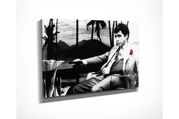Pieni canvas-taulu 40x30 cm - Mustavalkoinen muotokuva miehestä, jolla on punainen ruusu puvussaan - Musta / Valkoinen / Punainen - Sisustustuotteet - Taulu & taide - Canvas-taulu
