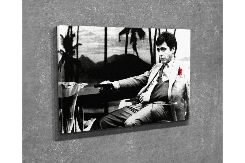 Pieni canvas-taulu 40x30 cm - Mustavalkoinen muotokuva miehestä, jolla on punainen ruusu puvussaan, Musta / Valkoinen / Punainen