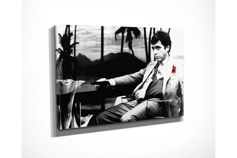 Pieni canvas-taulu 40x30 cm - Mustavalkoinen muotokuva miehestä, jolla on punainen ruusu puvussaan - Musta / Valkoinen / Punainen - Sisustustuotteet - Taulu & taide - Canvas-taulu