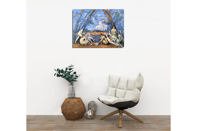 Pieni canvas-taulu 40x30 cm - Ryhmä alastomia ihmisiä veden reunalla puiden ympäröimänä - Sininen / Ihonväri / Oranssi - Sisustustuotteet - Taulu & taide - Canvas-taulu