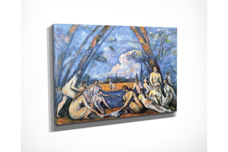 Pieni canvas-taulu 40x30 cm - Ryhmä alastomia ihmisiä veden reunalla puiden ympäröimänä - Sininen / Ihonväri / Oranssi - Sisustustuotteet - Taulu & taide - Canvas-taulu