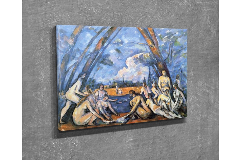 Pieni canvas-taulu 40x30 cm - Ryhmä alastomia ihmisiä veden reunalla puiden ympäröimänä - Sininen / Ihonväri / Oranssi - Sisustustuotteet - Taulu & taide - Canvas-taulu