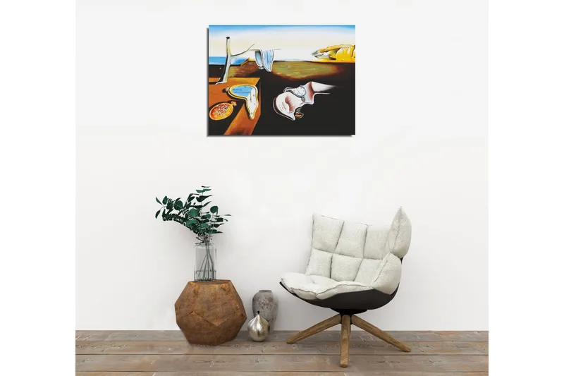 Pieni canvas-taulu 40x30 cm - Surrealistinen sommitelma sulatetuilla kelloilla ja maisemataustalla - Keltainen / Sininen / Ruskea - Sisustustuotteet - Taulu & taide - Canvas-taulu