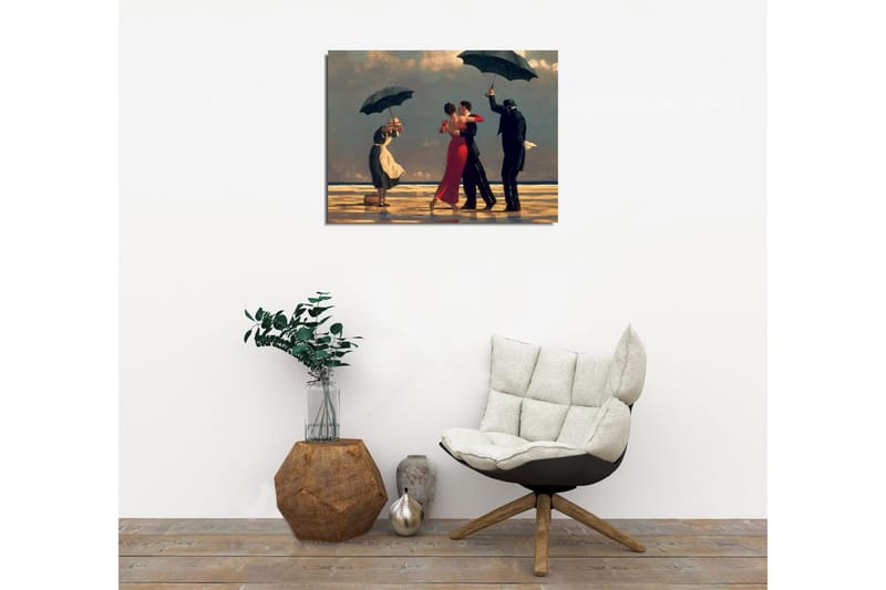Pieni canvas-taulu 40x30 cm - Tanssiva pari aurinkovarjojen alla rannalla - Punainen / Musta / Valkoinen - Sisustustuotteet - Taulu & taide - Canvas-taulu