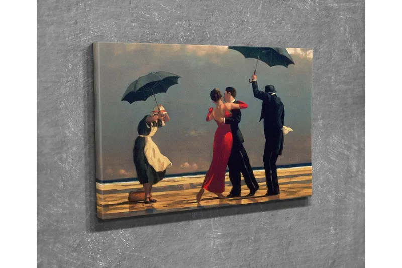 Pieni canvas-taulu 40x30 cm - Tanssiva pari aurinkovarjojen alla rannalla - Punainen / Musta / Valkoinen - Sisustustuotteet - Taulu & taide - Canvas-taulu