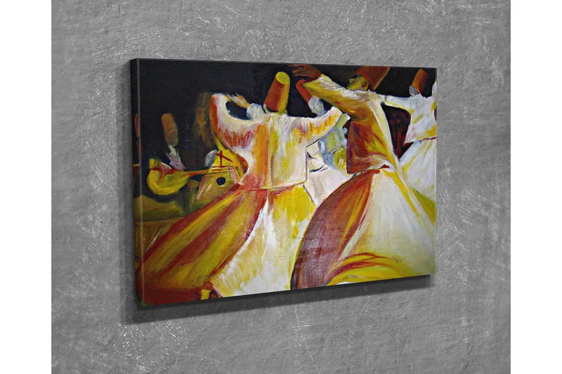 Pieni canvas-taulu 40x30 cm - Tanssivia ihmisiä värikkäissä vaatteissa, Punainen / Keltainen / Valkoinen