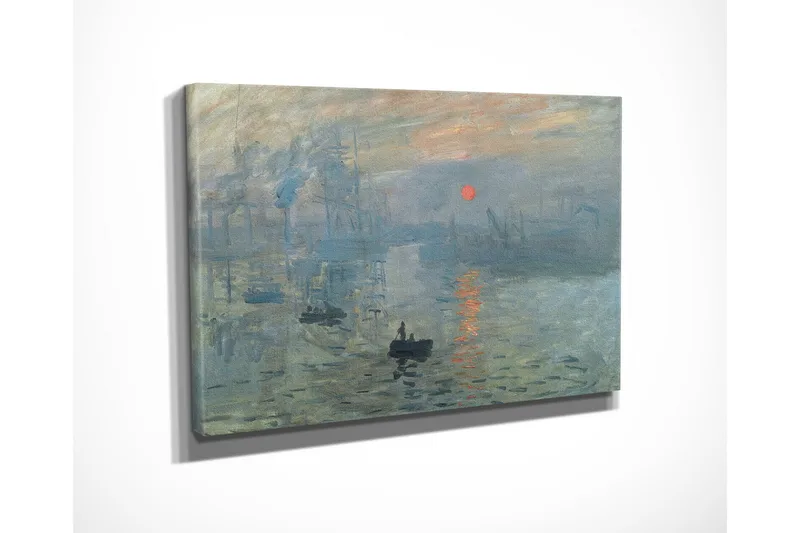 Pieni canvas-taulu 40x30 cm - Tunnelmallinen järvimaisema auringonlaskun ja veneiden kera - Sininen / Oranssi / Harmaa - Sisustustuotteet - Taulu & taide - Canvas-taulu