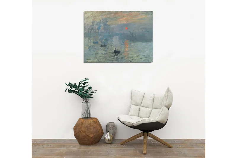 Pieni canvas-taulu 40x30 cm - Tunnelmallinen järvimaisema auringonlaskun ja veneiden kera - Sininen / Oranssi / Harmaa - Sisustustuotteet - Taulu & taide - Canvas-taulu