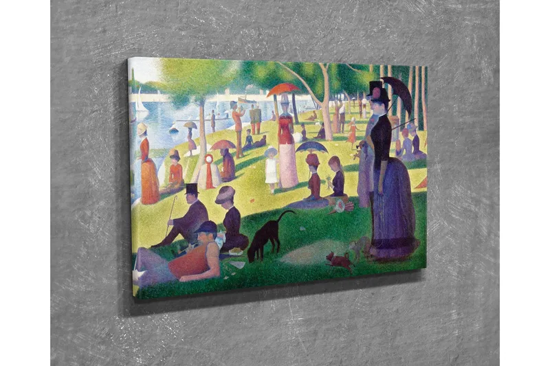 Pieni canvas-taulu 40x30 cm - Vilkas näkymä ihmisistä nauttimassa päivästä veden äärellä, Vihreä / Punainen / Sininen