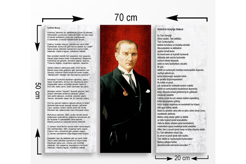 Puinen canvas-taulu, 3 osaa, 50x70 cm - Muotokuva miehestä puvussa, jolla on mitali rinnassaan - Punainen / Musta / Valkoinen - Sisustustuotteet - Taulu & taide - Canvas-taulu