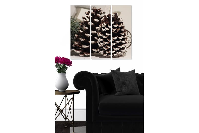 Puinen canvas-taulu, 3 osaa, 50x70 cm - Suuret kävyt lumivalkoisilla latvoilla, Ruskea / Valkoinen / Vihreä