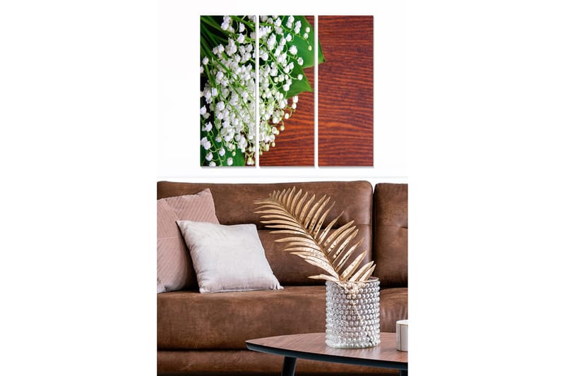 Puinen canvas-taulu, 3 osaa, 50x70 cm - Valkohäntäpeura vehreässä ympäristössä, Valkoinen / Vihreä / Ruskea