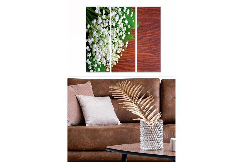 Puinen canvas-taulu, 3 osaa, 50x70 cm - Valkohäntäpeura vehreässä ympäristössä, Valkoinen / Vihreä / Ruskea