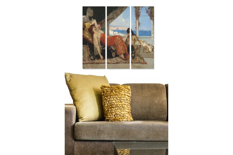 Puinen canvastaulu, 3 osaa, 50x70 cm - Aistillinen kuva naisista rentouttavassa ympäristössä, Punainen / Beige / Sininen