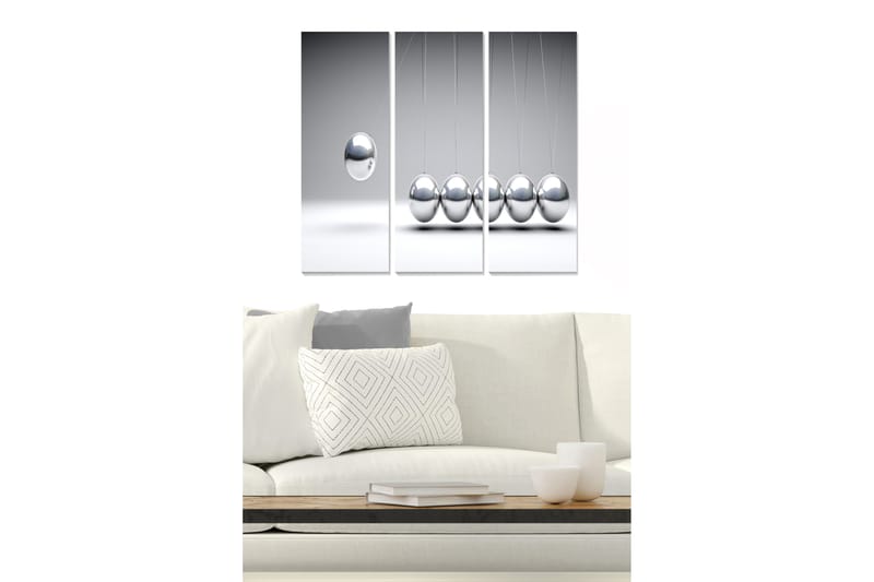Puinen canvastaulu, 3 osaa, 50x70 cm - Heijastavat pallot minimalistisessa sommitelmassa - Hopea / Harmaa - Sisustustuotteet - Taulu & taide - Canvas-taulu