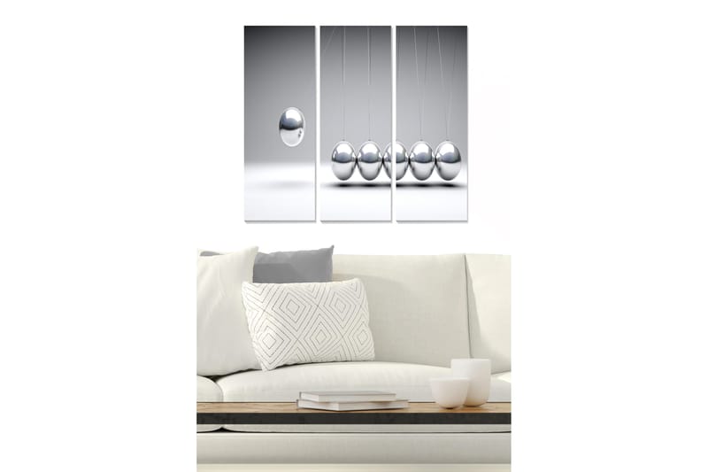Puinen canvastaulu, 3 osaa, 50x70 cm - Heijastavat pallot minimalistisessa sommitelmassa, Hopea / Harmaa