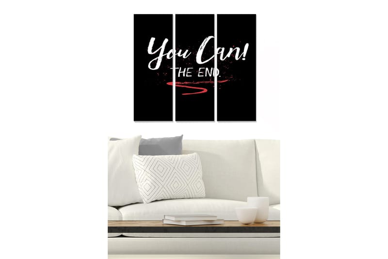 Puinen canvastaulu, 3 osaa, 50x70 cm - Inspiroiva lainaus kehotuksella ja lopetuksella, Musta / Valkoinen / Punainen